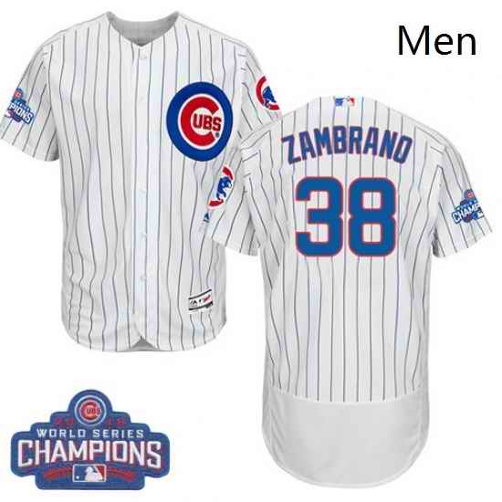Mens Majestic Chicago Cubs 38 Carlos Zambrano White 2016 World Series Champions Flexbase Authentic Collection MLB Jersey